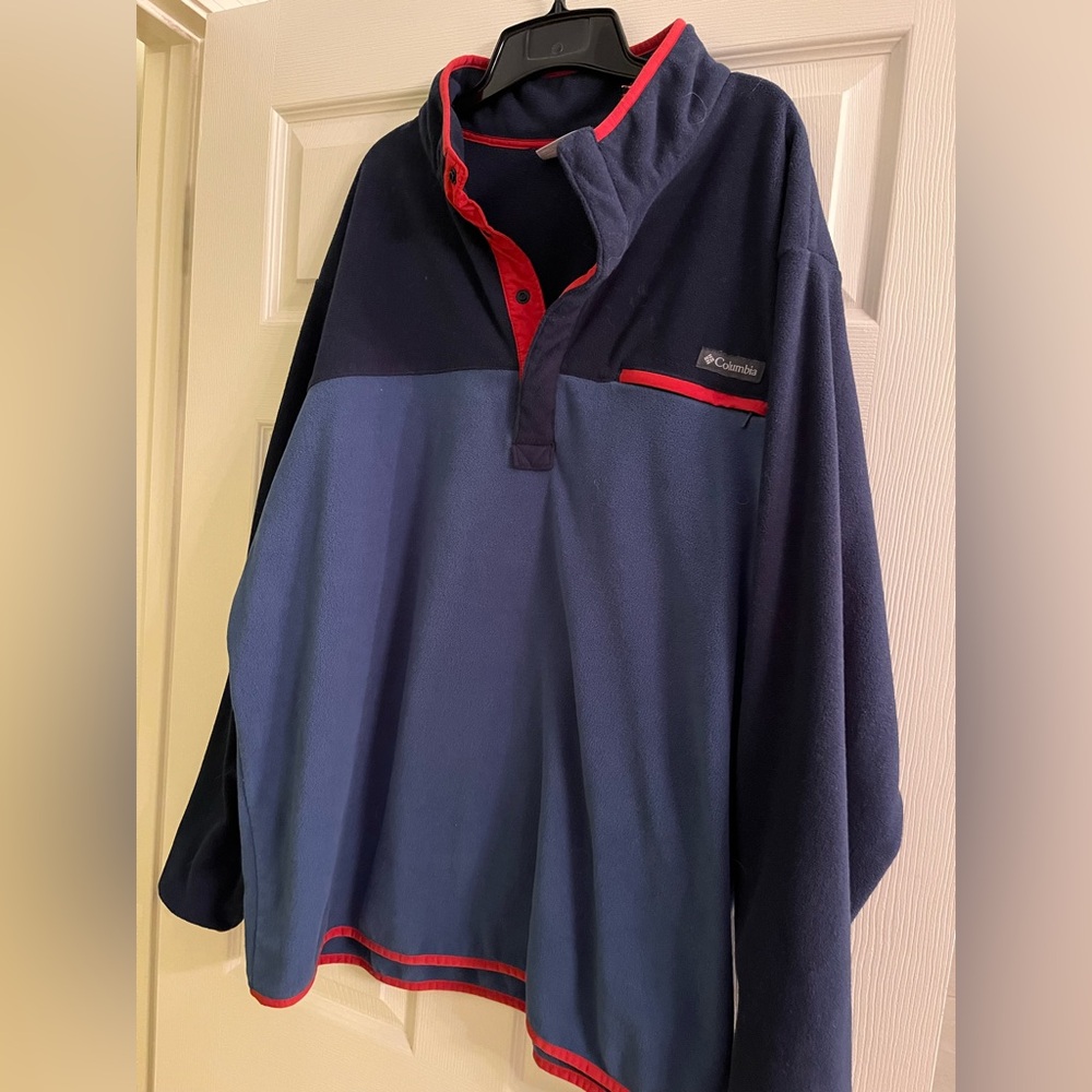 Men’s Columbia XxL Fleece 1/4 snap pullover 💟 warm , cozy Navy / Grey